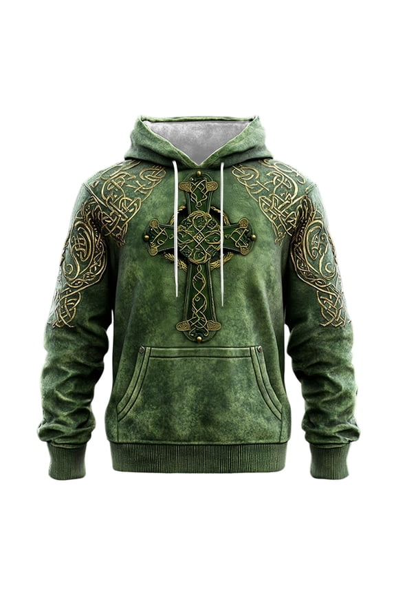 Mens St Patrick's Day Hooded Sweatshirt Irish Green Graphic Pullover Jacket Holiday Celebration Clothes