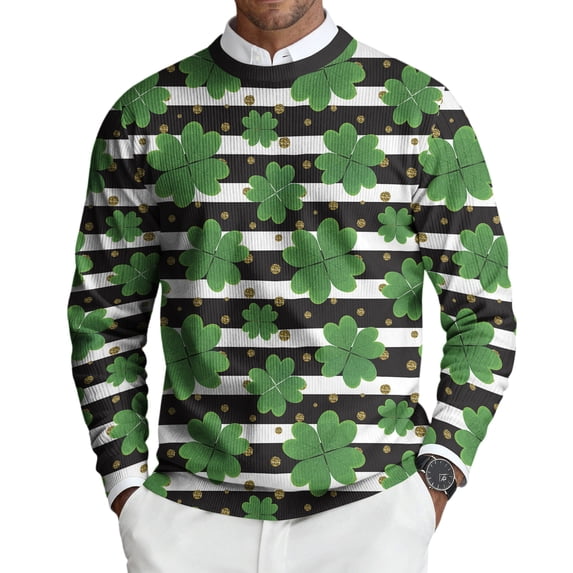 Mens St. Patrick's Day Pullover Funny Shamrock Graphic Knit Lightweight Crewneck Sweater Saint Patrick's Day Slim Fit Pullover