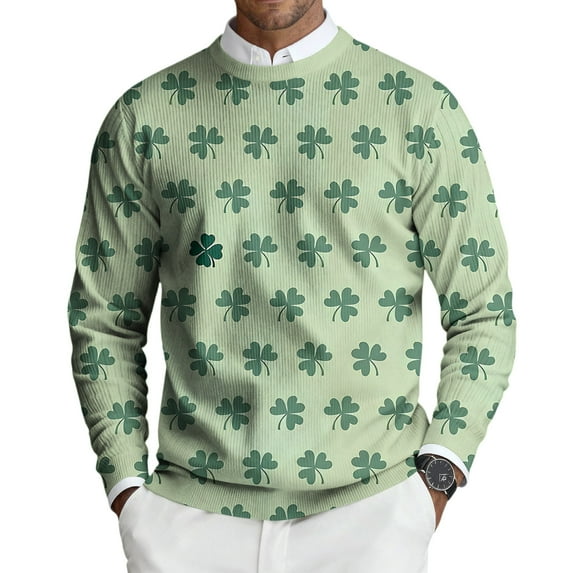 Mens St. Patrick's Day Pullover Funny Shamrock Graphic Knit Lightweight Crewneck Sweater Saint Patrick's Day Slim Fit Pullover