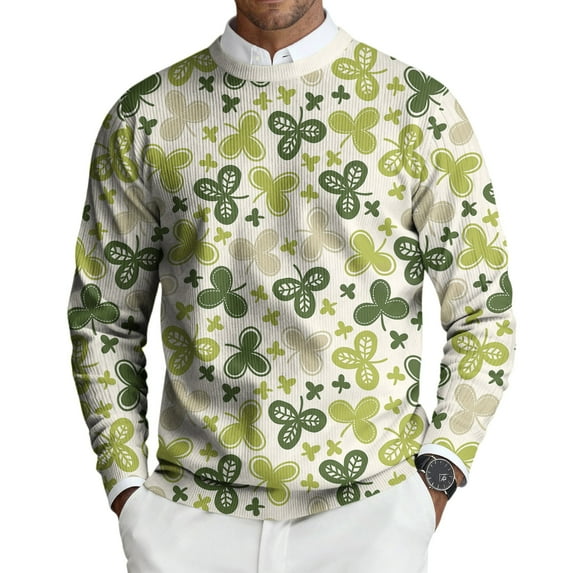 Mens St. Patrick's Day Pullover Funny Shamrock Graphic Knit Lightweight Crewneck Sweater Saint Patrick's Day Slim Fit Pullover