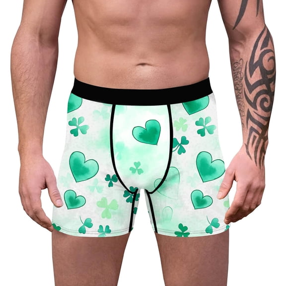VONCOS Mens St Patrick's Day Shamrock Boxer Briefs 3 Pack Moisture Wicking Muted Green Polyester Spandex Mid Rise Underwear,Size 2XL