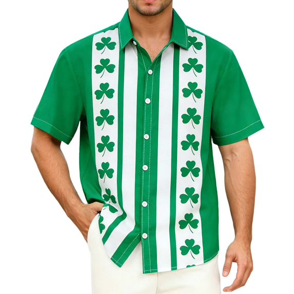 Mens St. Patrick's Day Short Sleeve Shirt Festive Irish Holiday Tee Shirt Slim Weekend Party Top Clothes