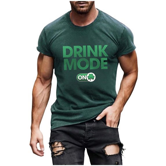 Mens St. Patrick's Day Short Sleeve T-Shirt Four Leaf Clover Print Crewneck Pullover Basic Casual Workout Top