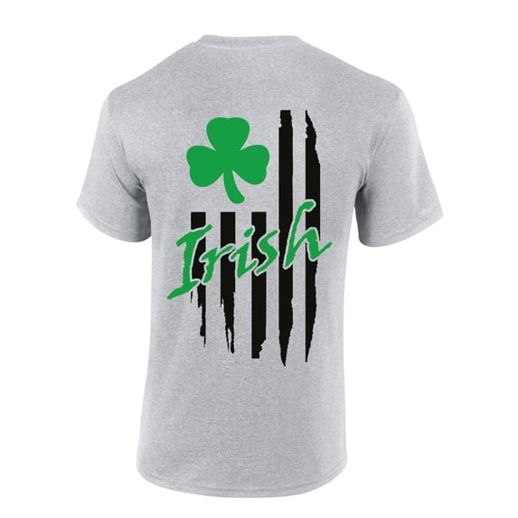 Mens St. Patrick's Day Tshirt Irish Flag Back Design Short Sleeve T-shirt-Sports Grey-4xl