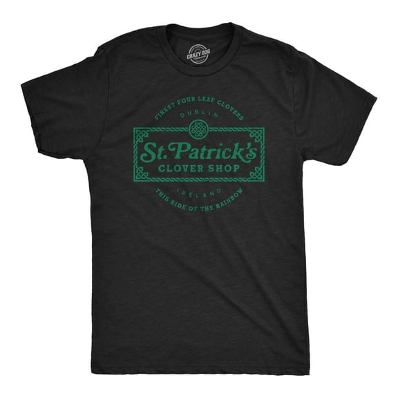 Mens St. Patricks Clover Shop T Shirt Funny Saint Paddy's Day Parade Graphic Novelty Tee for Guys Graphic Tees