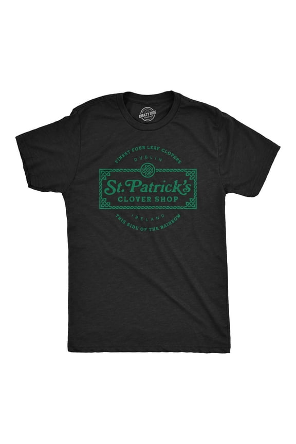 Mens St. Patricks Clover Shop T Shirt Funny Saint Paddy's Day Parade Graphic Novelty Tee for Guys Graphic Tees