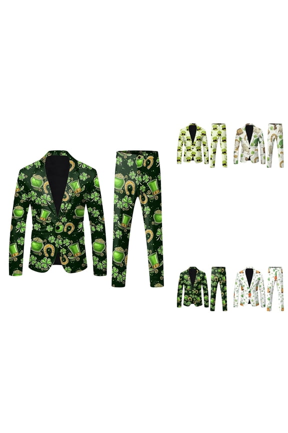 Mens St Patricks Day 3D Digital Printed Suit Set Light Business Suit Jacket Saint Patricks Day Casual Notched Lapel Blazers Slim Fit Lightweight Sport Coats Blazer
