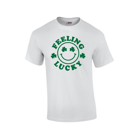 Mens St. Patricks Day Feelin Lucky Shamrock Clover Short Sleeve T-shirt Graphic Tee-White-6xl