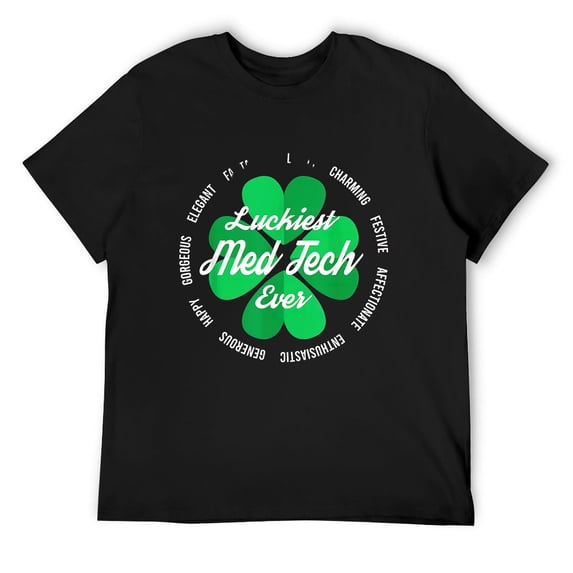 Mens St Patricks Day Luckiest Med Tech T-Shirt Black Large