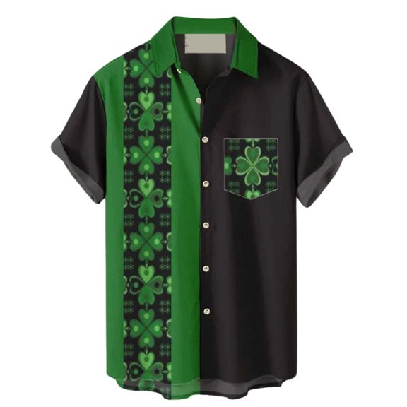 Mens St Patricks Day Shirt Funny St Paddy's Day Casual Button-Up Shirt Irish Flag & Celtic Knot Design Vintage Retro Style Beach Shirts Summer Clothes