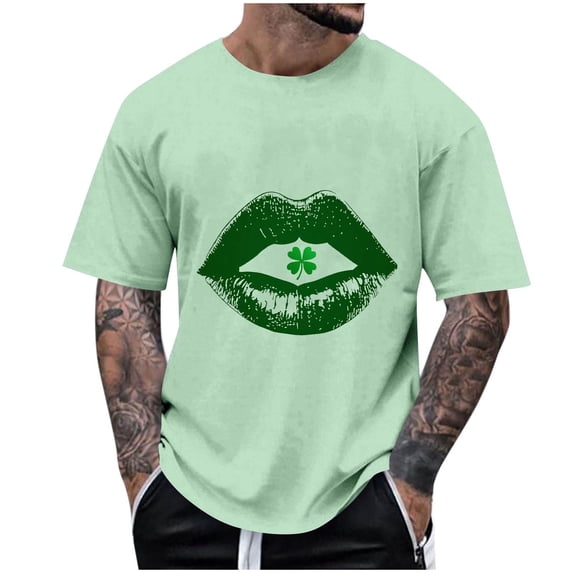 Mens St Patricks Day Shirt Irish Lucky Shamrock Print T Shirt Clover Saint Patricks Day Short Sleeve Tee Tops