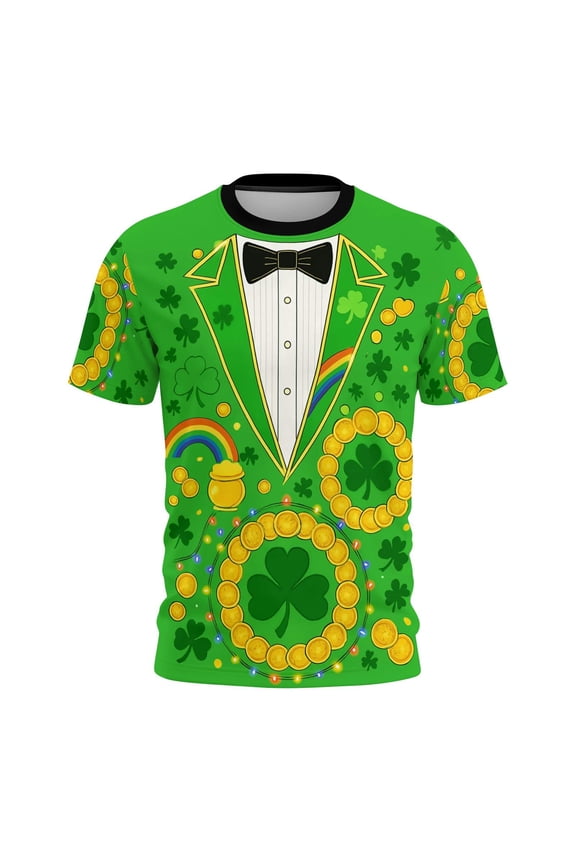 Mens St Patricks Day Shirt Shamrock Graphic T-Shirt Novelty Short Sleeve Shirts Casual Round Neck Tops Summer Basic Tees