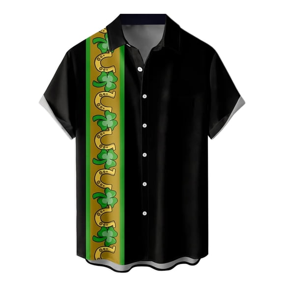 Mens St Patricks Day Shirt St Patrick's Day Short Sleeve Button Down Shirt Shamrock Print Minimalist Classic Style Holiday Sweatshirts Mens Clothes