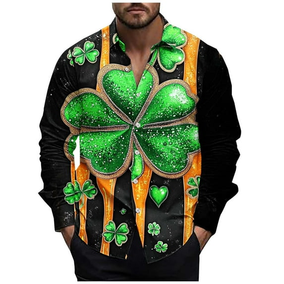 Mens St Patricks Day Shirt Ugly Leprechaun Costume Green Tuxedo Hawaiian Shirt Long Sleeve Holiday Tshirt