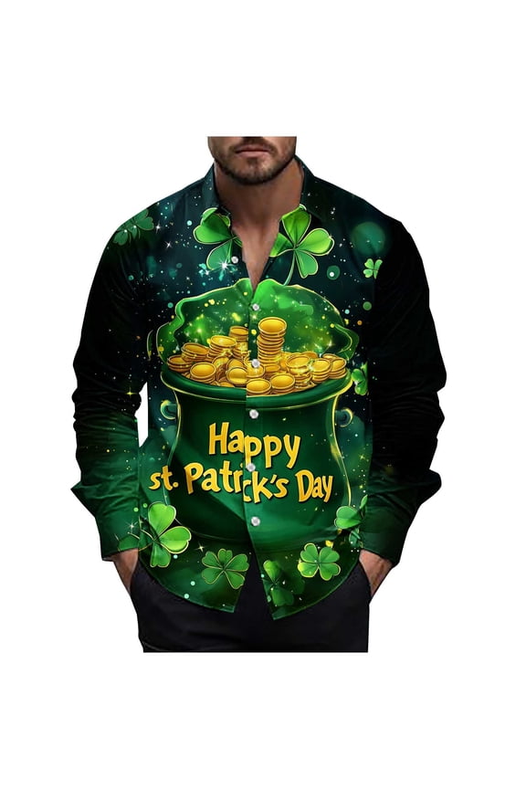 Mens St Patricks Day Shirt Ugly Leprechaun Costume Green Tuxedo Hawaiian Shirt Long Sleeve Holiday Tshirt