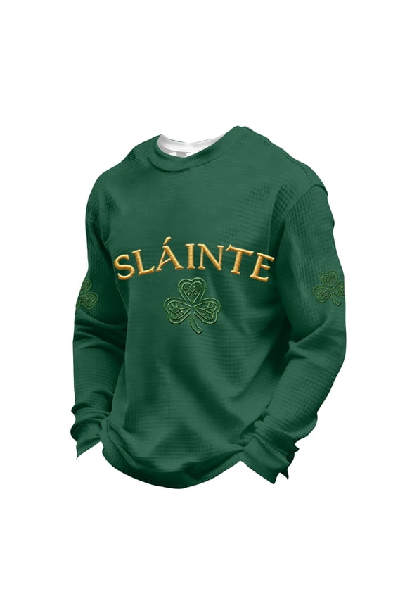Mens St Patricks Day Sweatshirt Retro Shamrock Flag Print Long Sleeve Green Pullovers Crew Neck St. Patrick's Day Sweater Outdoor Holiday Casual Top,Green 2XL