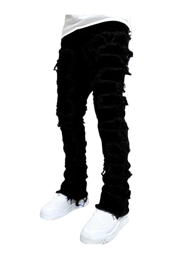 Mens Stacked Jeans Y2k Slim Fit Skinny Ripped Jeans Distressed Destroyed Denim Pants Hip Hop Jeans