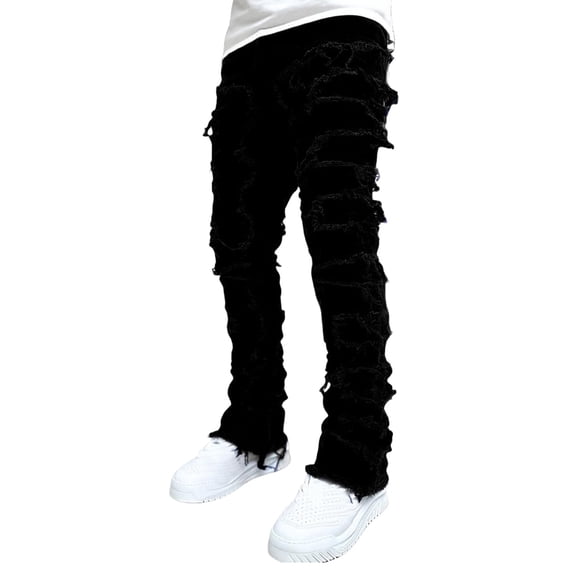 Mens Stacked Jeans Y2k Slim Fit Skinny Ripped Jeans Distressed Destroyed Denim Pants Hip Hop Jeans