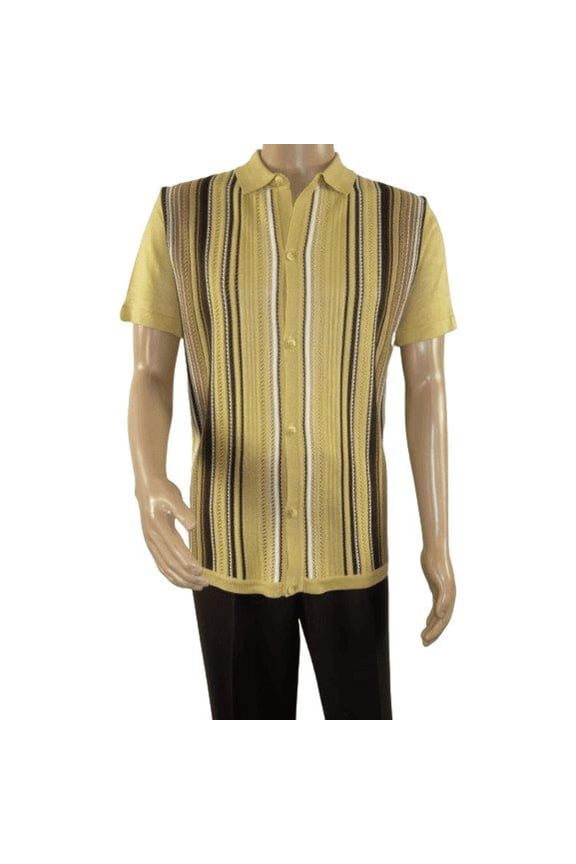Mens Stacy Adams Italian Style Knit Woven Shirt Short Sleeves 3112 Honey Beige