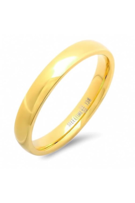 Mens Stainless Steel 18 Kt Gold Plated Plain Band Ring - Size 11