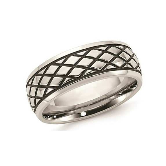 Gem & Harmony Mens Stainless Steel 8mm Polished Checkered Pattern Ring for Men