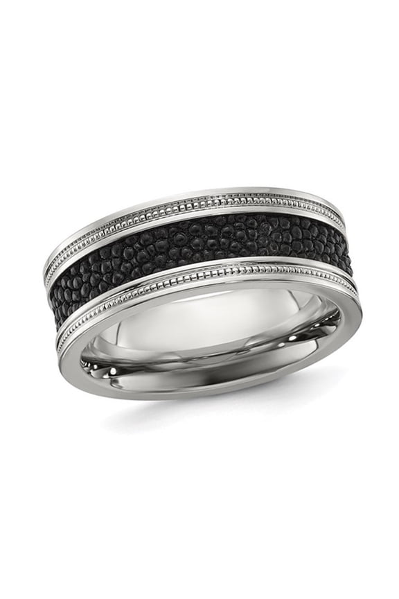 Gem & Harmony Mens Stainless Steel 8mm Stingray Inlay Wedding Band Ring for Men