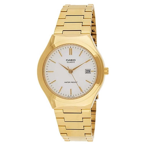 Mens Stainless Steel Analog Watch Gold w/ White Dial Batons - MTP-1170N-7A