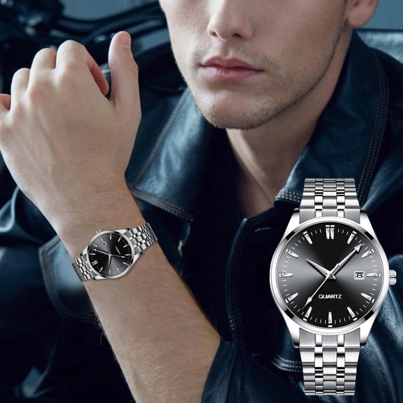 Mens Stainless Steel Analog Watch Mens Wrist Dress Water Proof Watch Quartz Classic Work Business Casual Watch With Roman Numeral