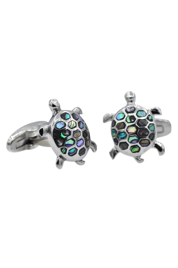 Mens Stainless Steel And Abalone Turtle Cuff links