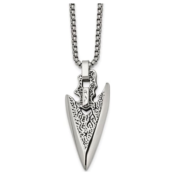 Gem & Harmony Mens Stainless Steel Antiqued Arrowhead with Chain (24 inches) for Men