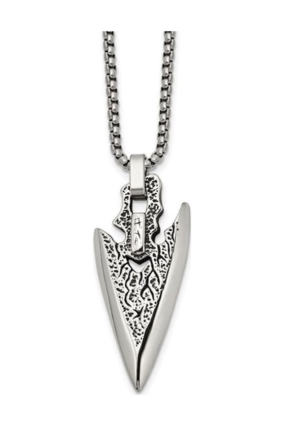 Gem & Harmony Mens Stainless Steel Antiqued Arrowhead with Chain (24 inches) for Men