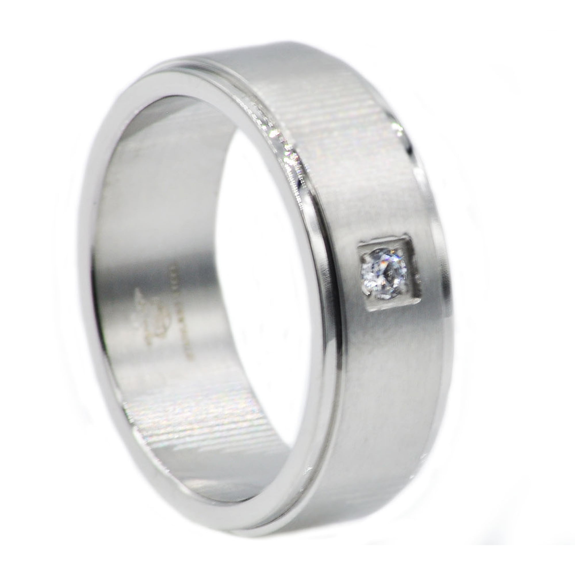 Mens Stainless Steel Band With Cubic Zirconia.