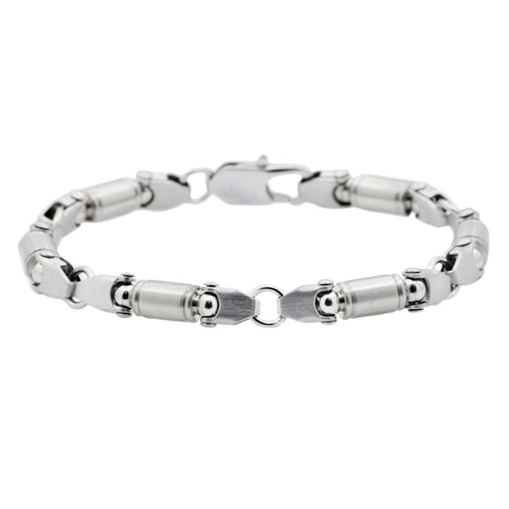 Mens Stainless Steel Barrel Link Chain bracelet