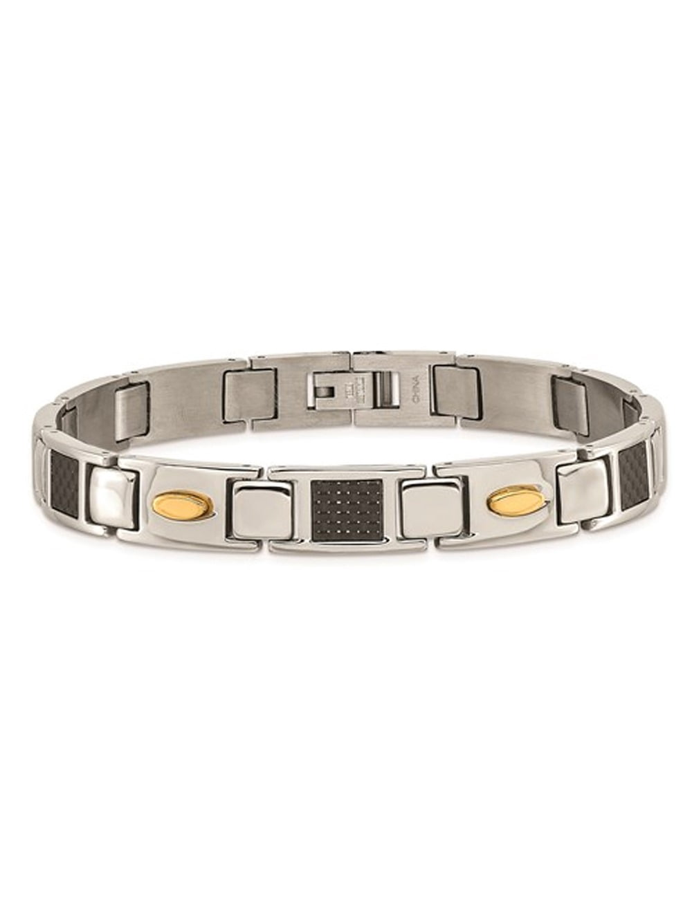 Gem & Harmony Mens Stainless Steel Black Carbon Fiber Bracelet (9.50 inches) for Men