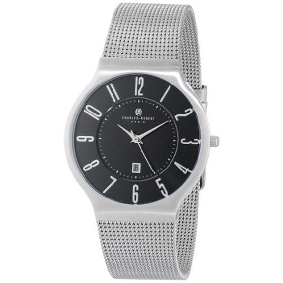 Mens Stainless Steel Black Dial Milanese Band Watch