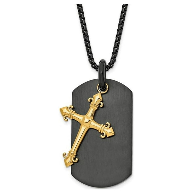 Stainless Steel Laser Cut Cross Dog Tag 24 inch Necklace Stainless Steel Laser Cut Cross Dog Tag 24 inch Necklace
