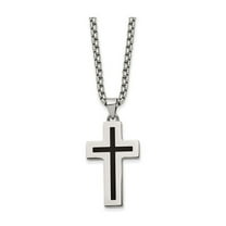 Mens Stainless Steel Black Enamel Cross Pendant Necklace with Chain (24 inches) for Men