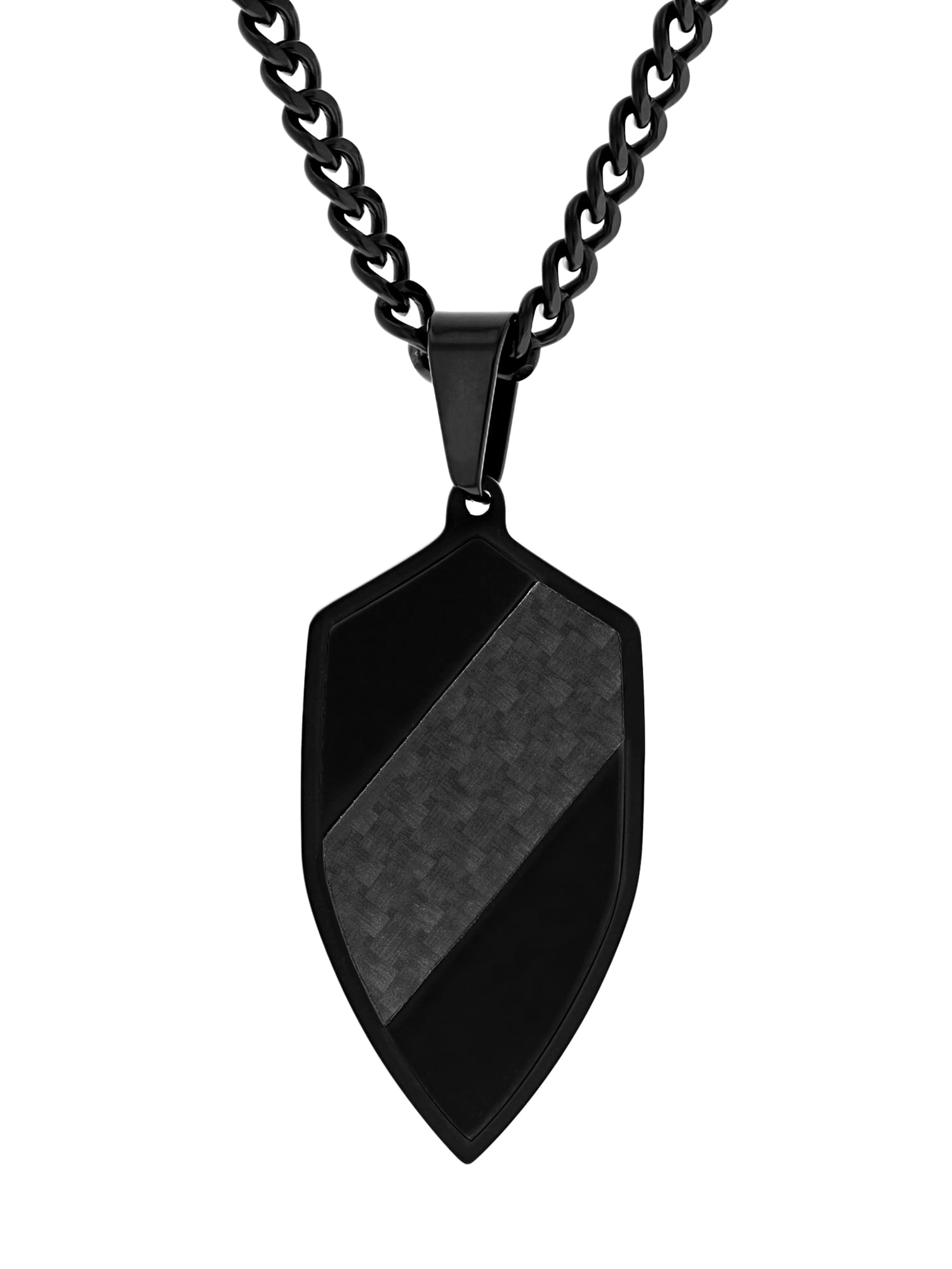 Mens Stainless Steel Black Heater Shield Pendant Necklace Chain