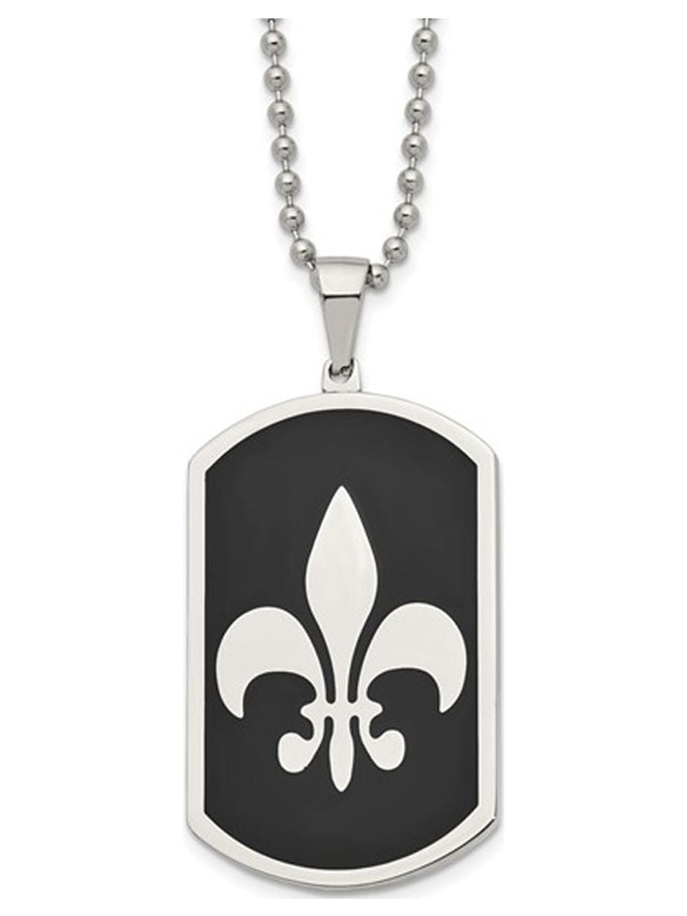 Mens Stainless Steel Black IP-plated Fleur de Lis Dog Tag Pendant
