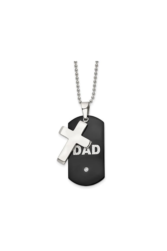 Mens Stainless Steel Black Plated DAD Dog tag and Cross  Pendant Necklace with Chain (22 inches) for Men
