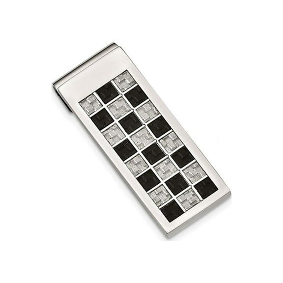 Gem & Harmony Mens Stainless Steel Black and Grey Carbon Fiber Inlay Money Clip for Men