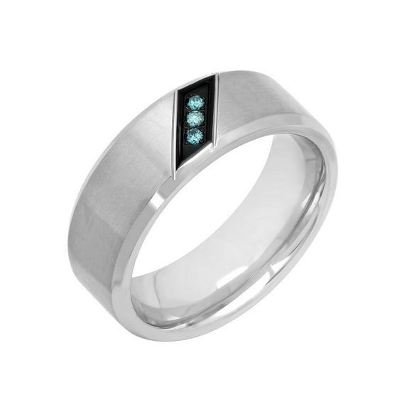 Mens Stainless Steel Blue Diamond Wedding Band - Mens ring