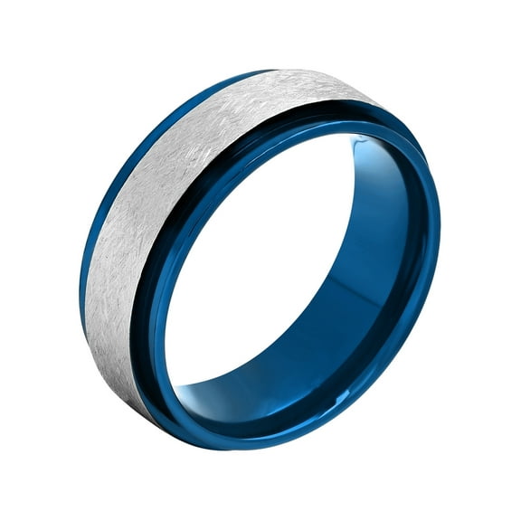 Mens Stainless Steel Blue IP Frozen Finish Wedding Band - Mens Ring