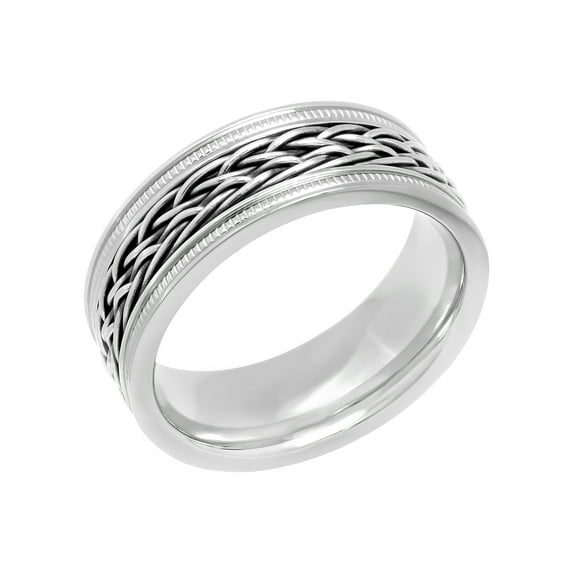 Mens Stainless Steel Braided Center Wedding Band - Mens ring