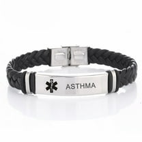 Mens Stainless Steel Braided Leather ASTHMA Medical Alert Wristband Sos ICE Medical ID Bracelet Awareness Emergency for Husband Son Boyfriend Grandpa Dad,ASTHMA