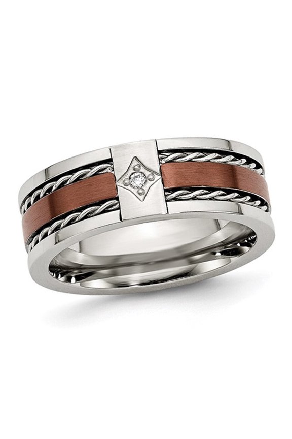 Mens Stainless Steel Brown Plated Band Ring with Diamond Accent (8.0mm) for Men
