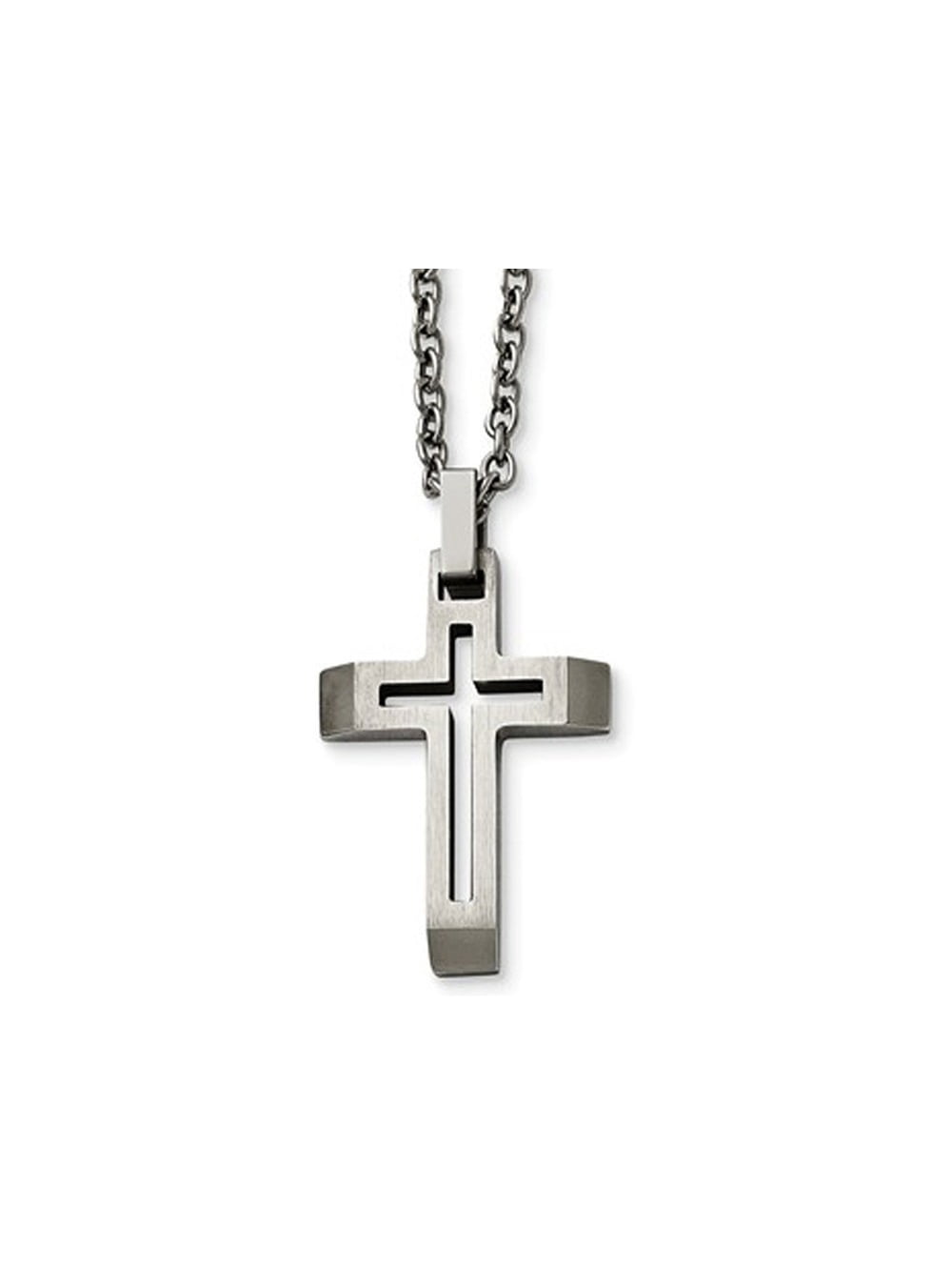 Gem & Harmony Mens Stainless Steel Brushed Cross Pendant Necklace with Chain for Men