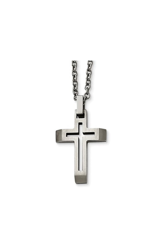 Gem & Harmony Mens Stainless Steel Brushed Cross Pendant Necklace with Chain for Men