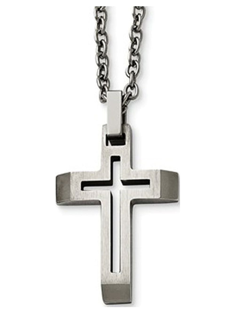 GEM AND HARMONY Mens Stainless Steel Brushed Cross Pendant Necklace with Chain
