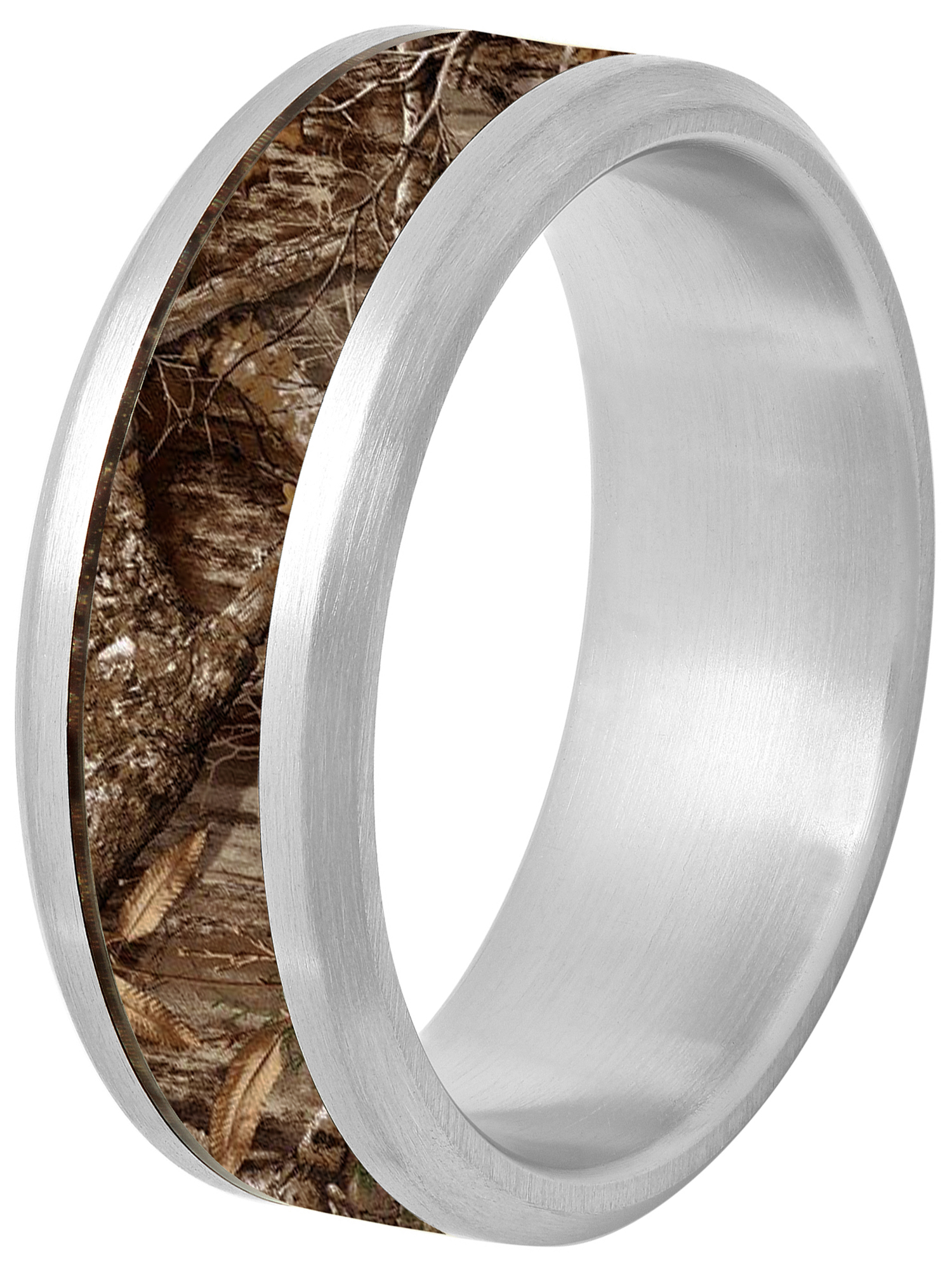 Mens Stainless Steel Camo Carbon Fiber Inlay Wedding Band - Mens Ring - image 1 of 4